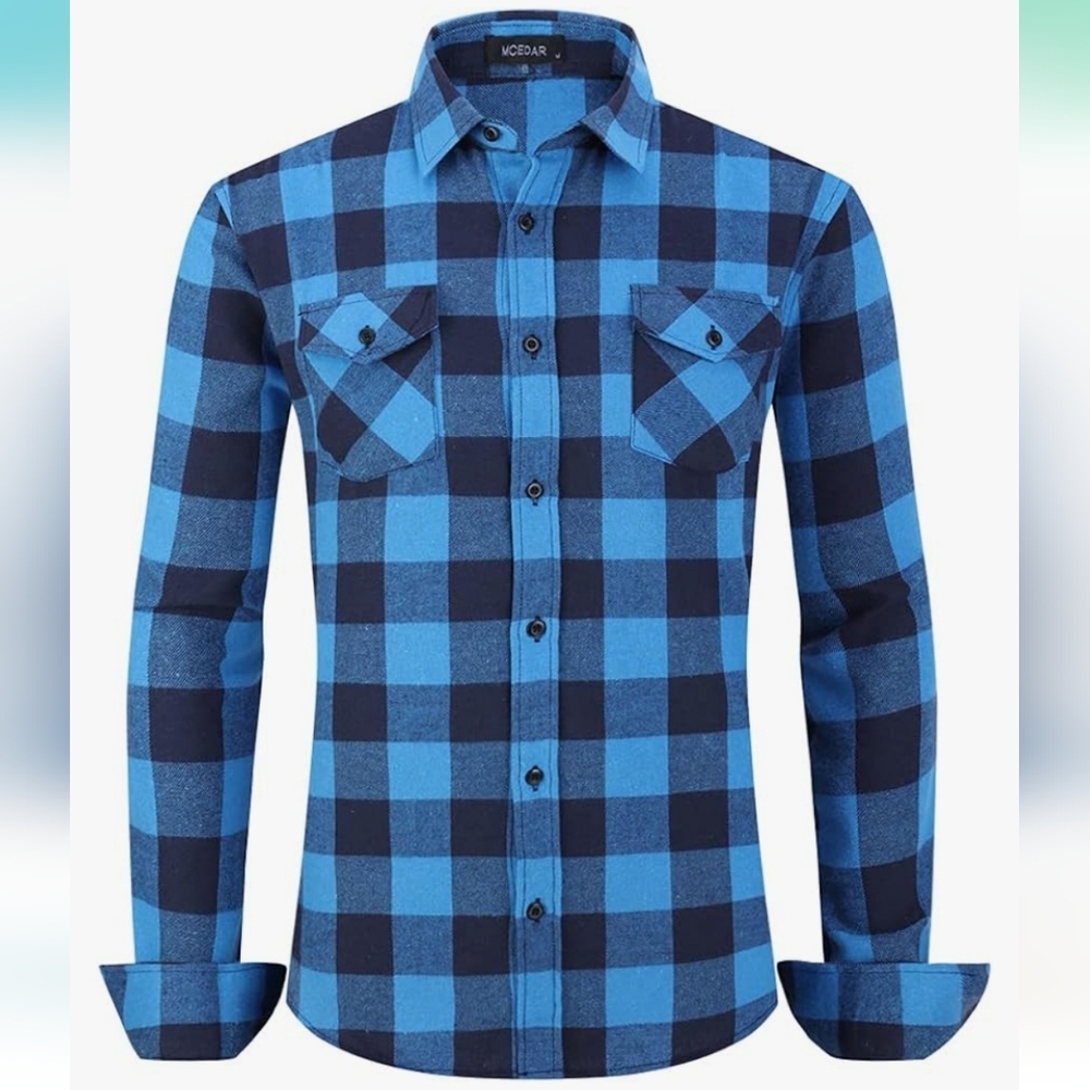 MCEDAR Men’s Plaid Flannel Long Sleeve Casual Button Down Shirt - NWT
